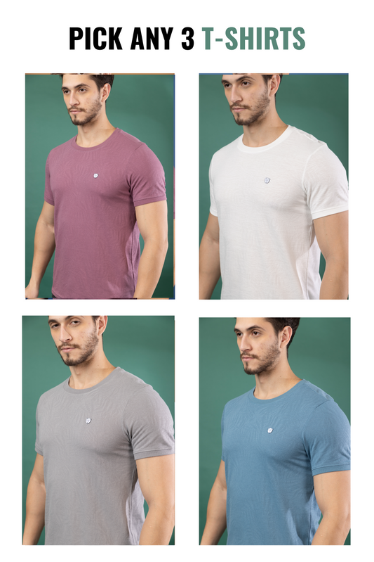 3 Tee's - Simplicity Round Neck T-Shirt Combo
